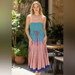 NWT FORTE_FORTE Happy Sun Intarsia Midi Dress in Blue Multicolor Size L